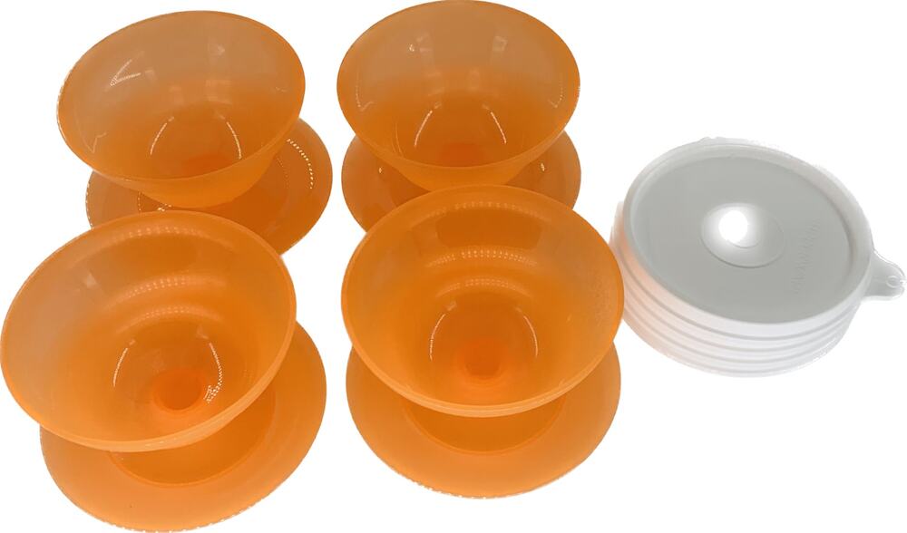 Tupperware Dessert Cups With Lids Set 4 Orange Bowls Pudding Petite Dishes